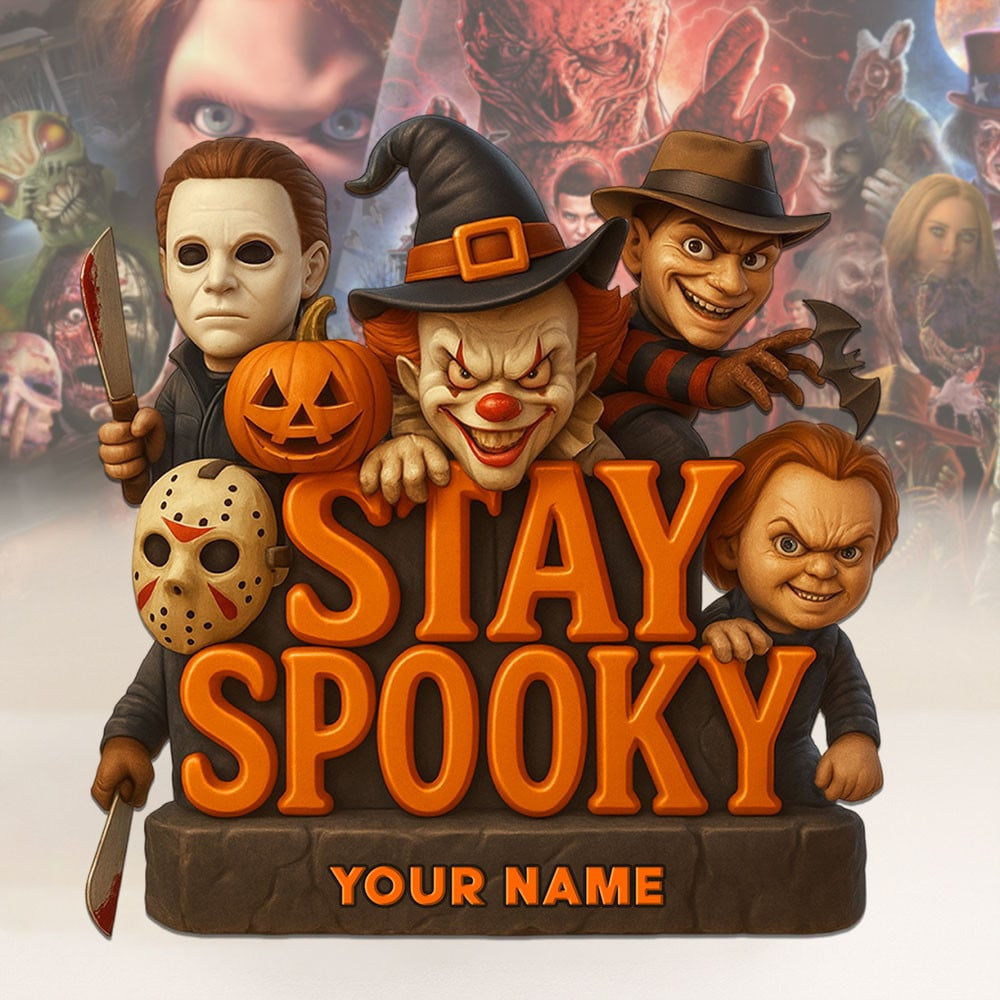 STAY SPOOKY HORROR MOVIE CHARACTERS ACRYLIC BLOCK PLAQUE - CUSTOM NAM GIFT FOT FANS
