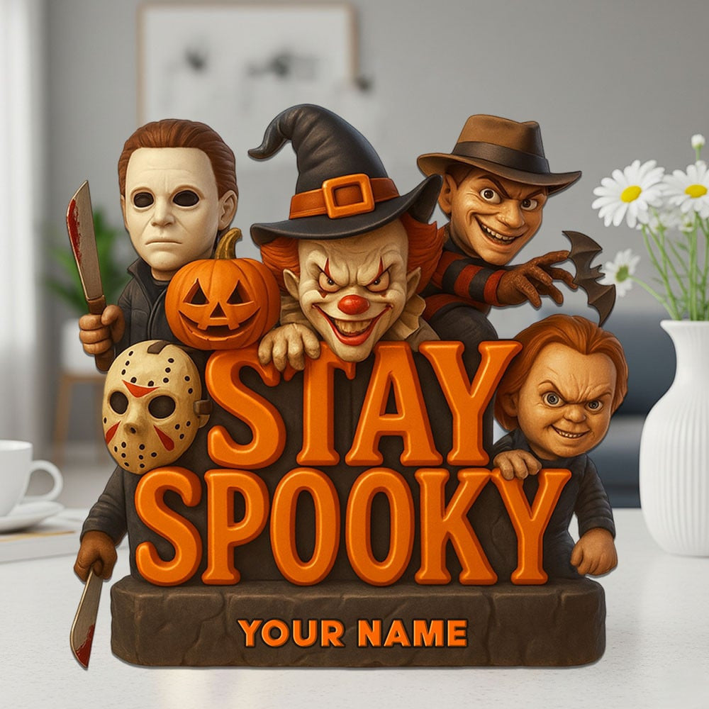 STAY SPOOKY HORROR MOVIE CHARACTERS ACRYLIC BLOCK PLAQUE - CUSTOM NAM GIFT FOT FANS