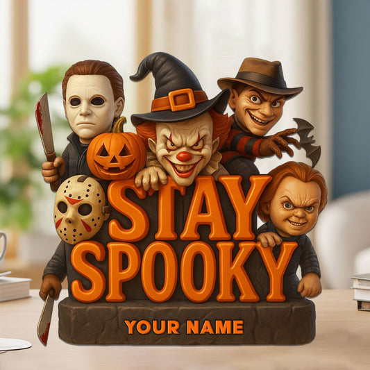 STAY SPOOKY HORROR MOVIE CHARACTERS ACRYLIC BLOCK PLAQUE - CUSTOM NAM GIFT FOT FANS
